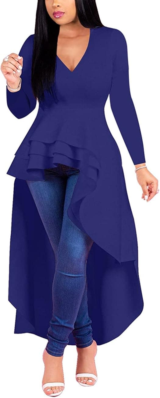 Lrady Womens Casual Shirt Dress High Low Irregular Hem Ruched Blouse Asymmetrical Peplum Long Tunic Tops