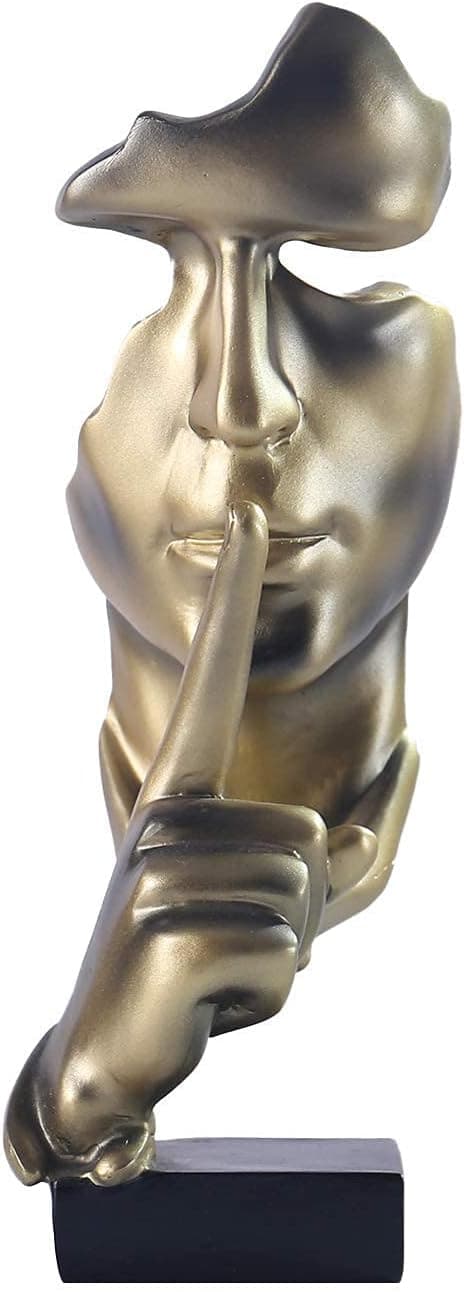 Lartiso Deco Silence Statue Thinker Sculpture Art Abstract Sculpture,Keep Silence Statues,Desk Decoration Shelf Decor Coffee Table Office Home Decor Christmas,Gold