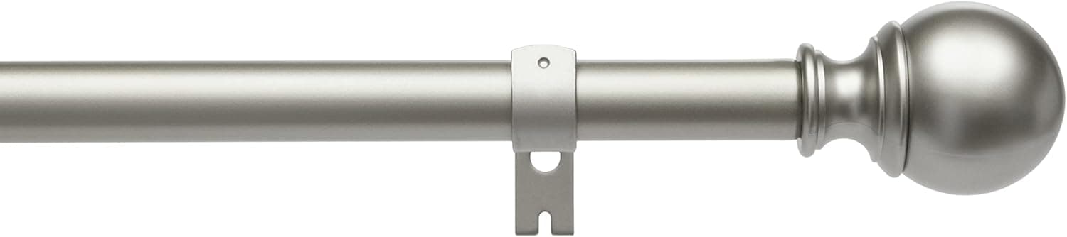 Amazon Basics 1-Inch Curtain Rod with Round Finials - 1-Pack, 72 to 144 Inch, Nickel