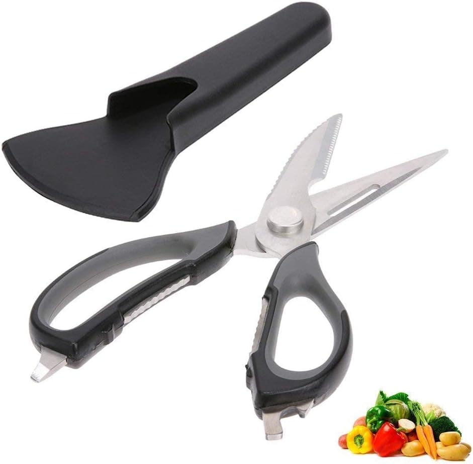 Kitchen Shears 8 in 1 Link Y&M All-purpose Stainless Steel Kitchen Shears with Sharp Blades for use with Cutting Meat, Vegetable, Peeling Fruit, Removing Fish Scales, Opening Beer Lid