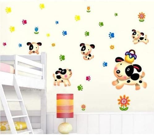 Hotportgift Happy Puppy Dog Sunflower Mural Art Removable Decals Wall Sticker Kids Nursery