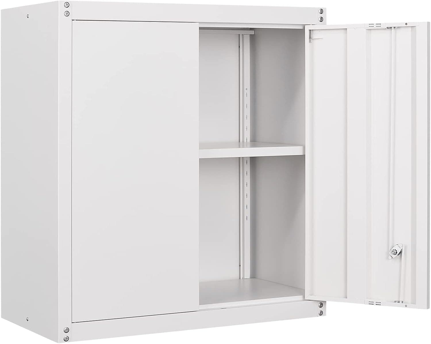 GREATMEET Metal Storage Cabinet with Lock and Doors,Steel Garage Wall Storage Cabinet,Garage Upper Cabinet,Wall Mounted Metal Cabinet for Garage, White