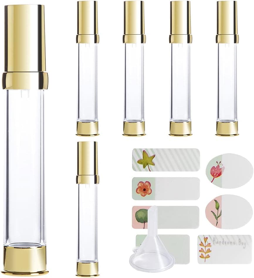 Tanshine Airless Pump Bottle 6Pcs 30ml/1.01oz Vacuum Fine Mist Sprayer Refillable Liquid Easy to Carry Out Vacuum Pump Spray Bottles Gold