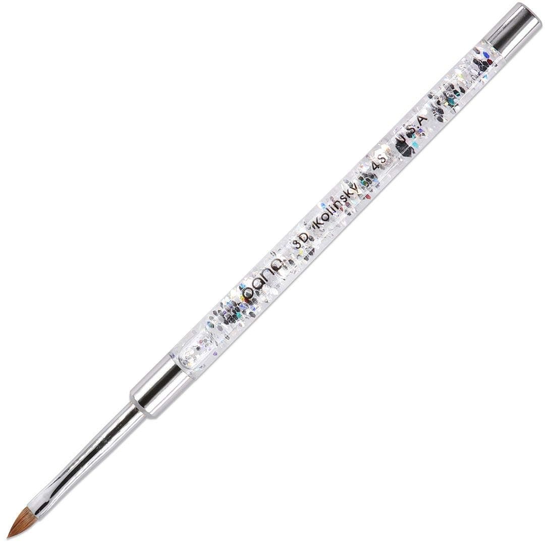 PANA 3D Kolinsky Nail Art Brush - Silver Glitter Handle, Size 4 - Acrylic Nail Art Sculpture Brush for Manicures Pedicure Salon Professional or Beginner