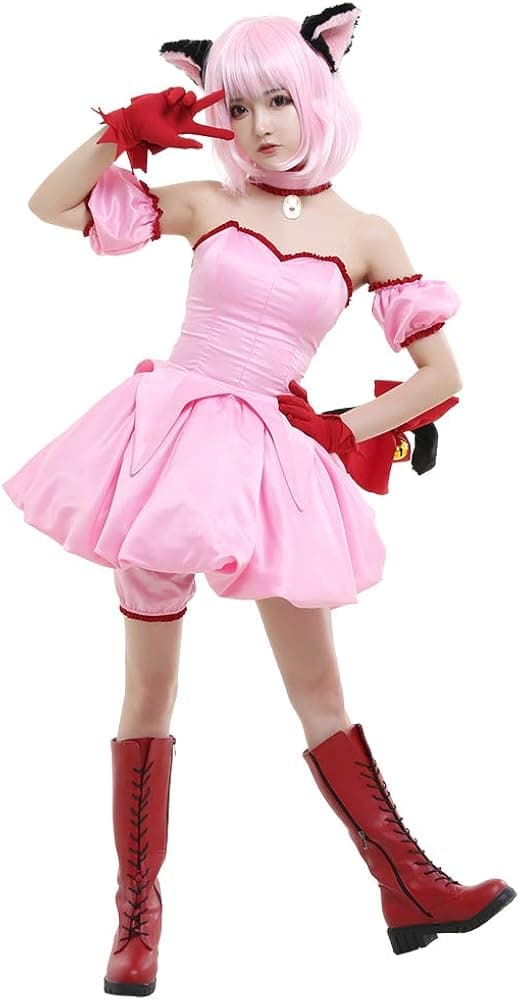 miccostumes Women's Anime Cosplay Costume Transformed Short Pink Dress with Cat Ears and Tail