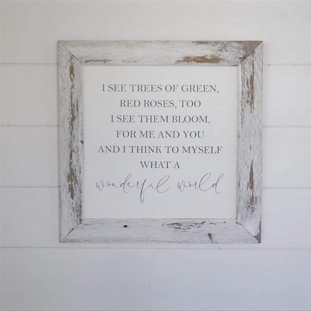 DONL9BAUER I Think to Myself What A Wonderful World Wood Framed Plaque 12"x12" Mural Farmhouse Rustic Wood Sign Wall Decor Perfect for Bar Office & Home Art