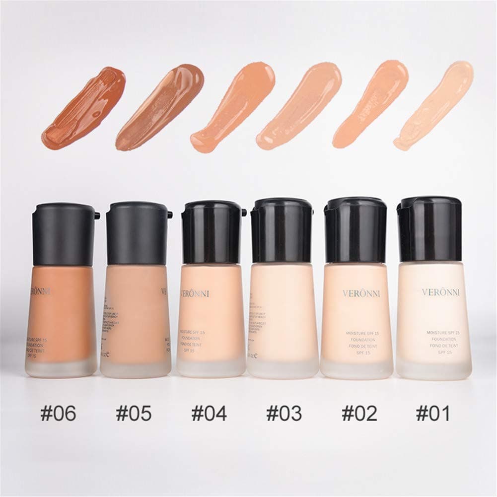 VERONNI Full Coverage Liquid Foundation Face Skin Smooth Cosmetic Makeup Base with Pump 24 Hour Long Time Wear Natural Foundation 30ml/1.0USFL OZ (#02-Porcelain)