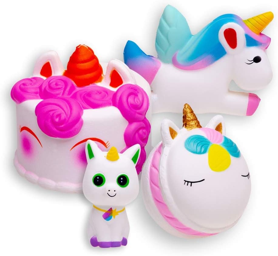 FORTON Kawaii Slow Rising Squishies Unicorn Cake Cat Donut Horse Squishy Toys Pack of 4