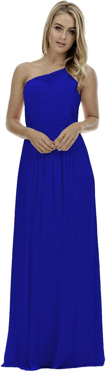 One Shoulder Bridesmaid Dresses Long Aline Chiffon Prom Evening Gown for Women Royal Blue