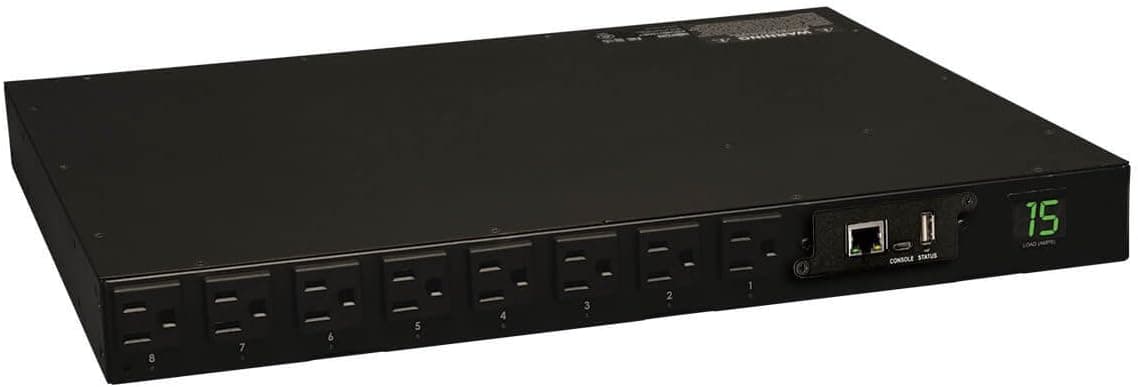 Tripp Lite 1.4kW Single-Phase Switched PDU with LX Platform Interface, 120V Outlets (16 5-15R), 5-15P, 100-127V Input, 12ft Cord, 1U Rack-Mount, TAA (PDUMH15NET),Black
