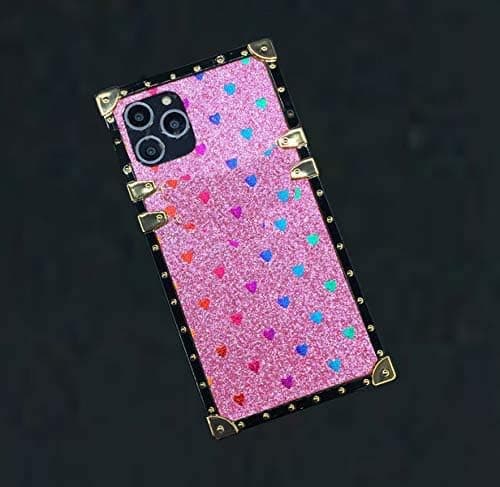 for Samsung Galaxy A20 / A30 Bling case,Luxury Design Glitter Bling Sparkle Cute Love Gold Square Corner Soft TPU Trunk Cover for Man Women Girl Phone Skin,Pink