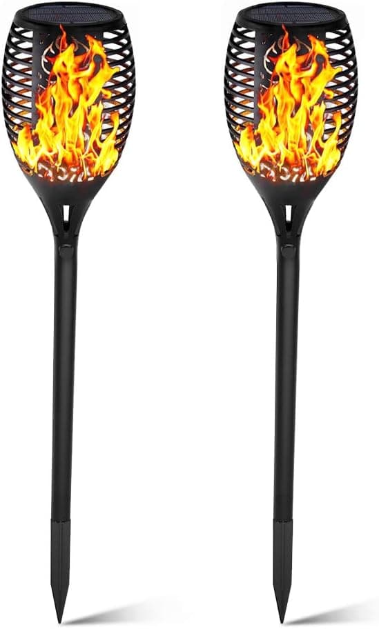 Solar Lights Outdoor Upgraded, Permande Solar Torches with Flickering Flame Waterproof Solar Spotlights Christmas Decorations Lighting 96 LED Dusk to Dawn Auto On/Off Security Light for Garden Pathway