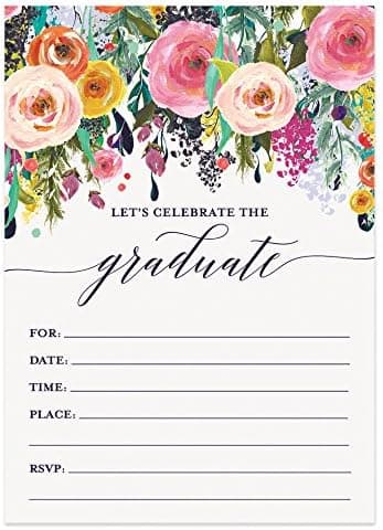 Digibuddha DB Party Studio 25 Rainbow Graduation Invitations with Envelopes (Pack of 25) Large 5x7 Fill In Colorful Floral Grad Party Excellent Invites VI0041B