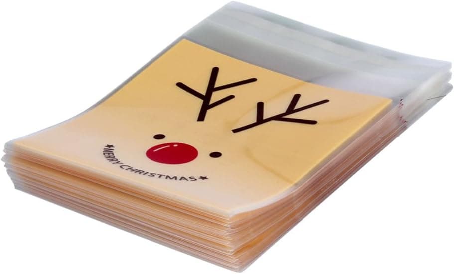 Wansan 100pcs Christmas Treat Bags Cookie Decorating Bags Thick OPP Plastic Bags for Christmas Party Dessert