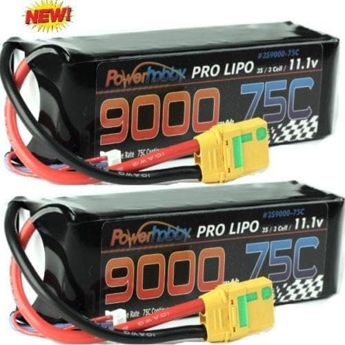PowerHobby 3S 11.1V 9000mAh 75C Lipo Battery Pack w XT90 Plug (2 Pack) Fits : Arrma Kraton Nero Tyhpon Senton Tailon Outcast