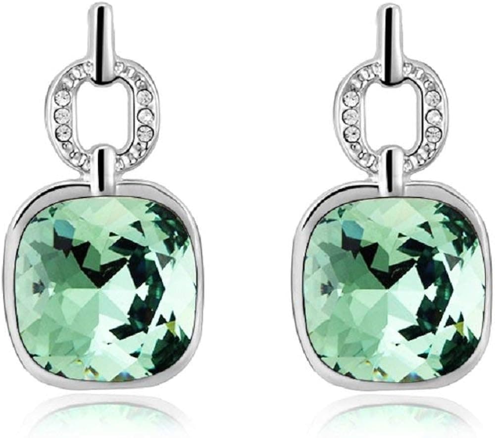 UPSERA Silver Tone Crystals from Swarovski Square Drop Earrings
