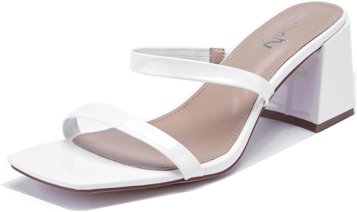 vivianly Women's Square Open Toe Chunky Block Heels Sandals Two Strap Slip on Heeled Sandal Mules Slide Slippers