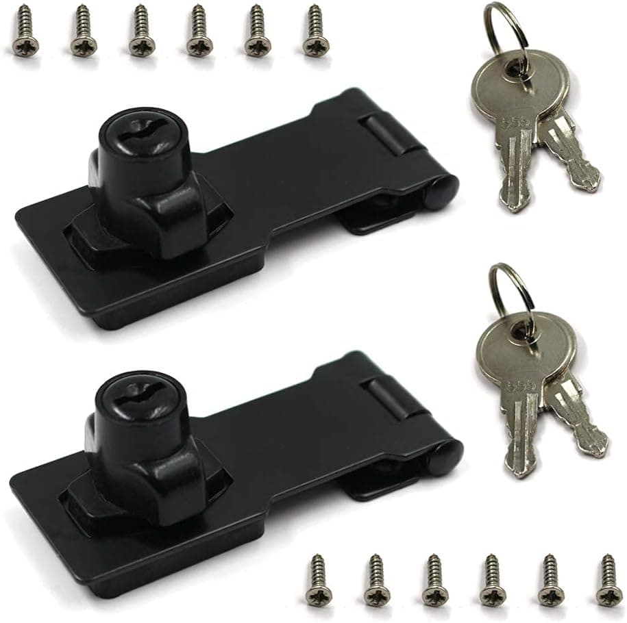 2Packs Safety Hasp with Lock 3”x 1-1/4”Keyed Hasp Locks Twist Knob Keyed Locking Hasp for Small Doors Matte Black