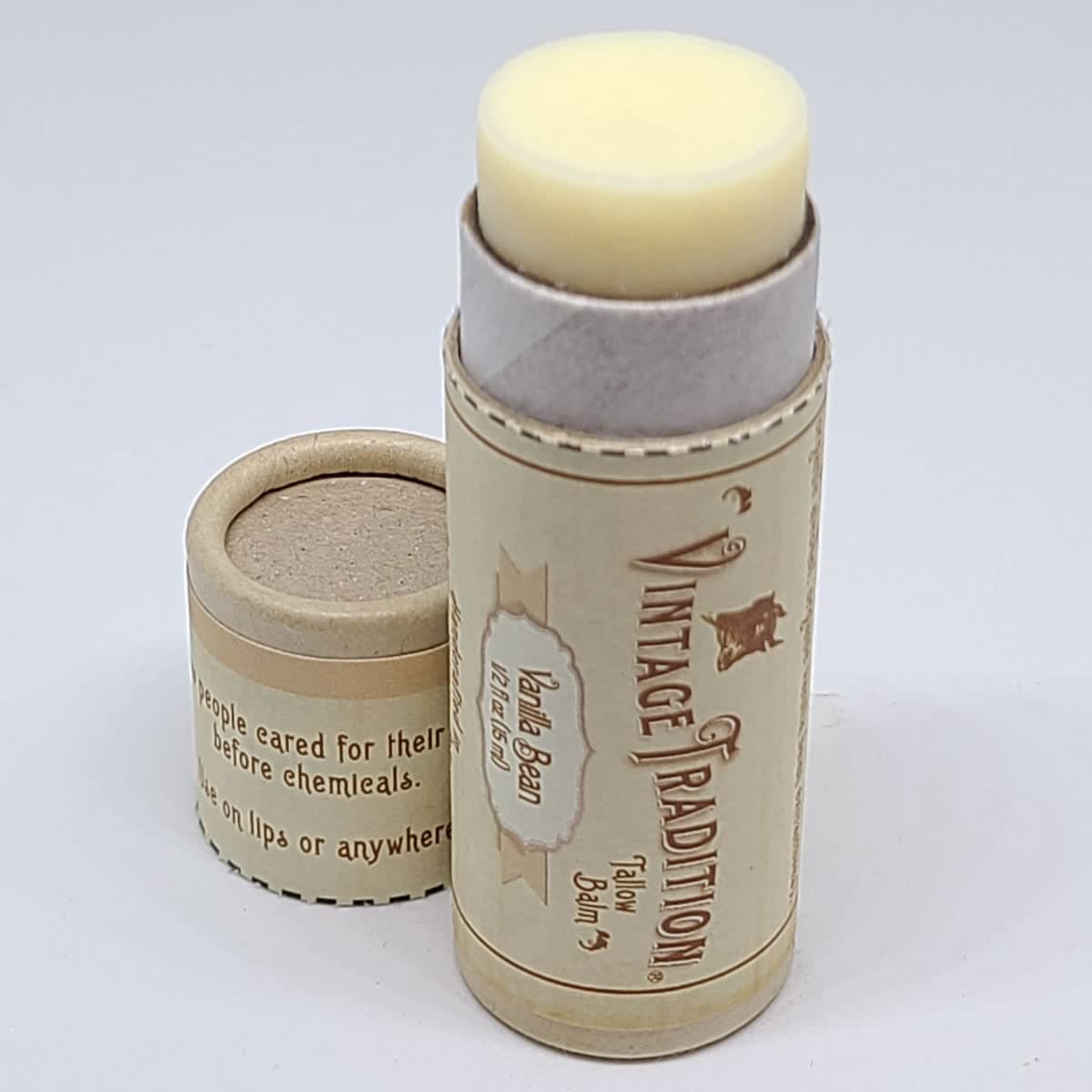 Moisturizing Beef Tallow Lip Butter – Tube Lip Moisturizer with Vanilla Extract Hydrates & Soothes Dry Lips – Grass-Fed Tallow Balm for Skin Care by Vintage Tradition, 0.5 Fl. Oz.