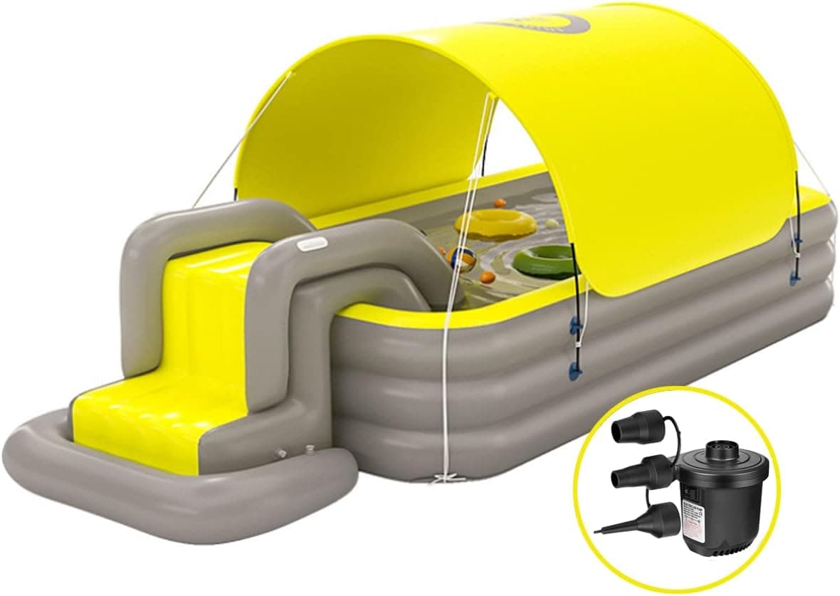 Inflatable Swimming Pool with Canopy Above Ground Portable Pool,Large Children's Pool, Easy to Carry Inflatable Slides,Kids, Adults Blow Up Pool, Wear-Resistant, Garden, Backyard Water Party