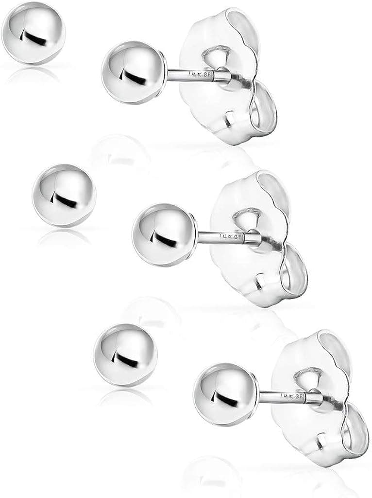 SOLIDGOLD - 14K Gold Filled 3mm Ball Stud Earrings 2-3 pair set | Yellow, Rose & White Gold