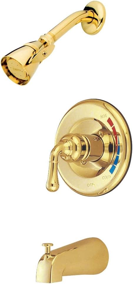 Kingston Brass KB632 Magellan Tub and Shower Faucet, 5-Inch Spout Reach, Polished Brass