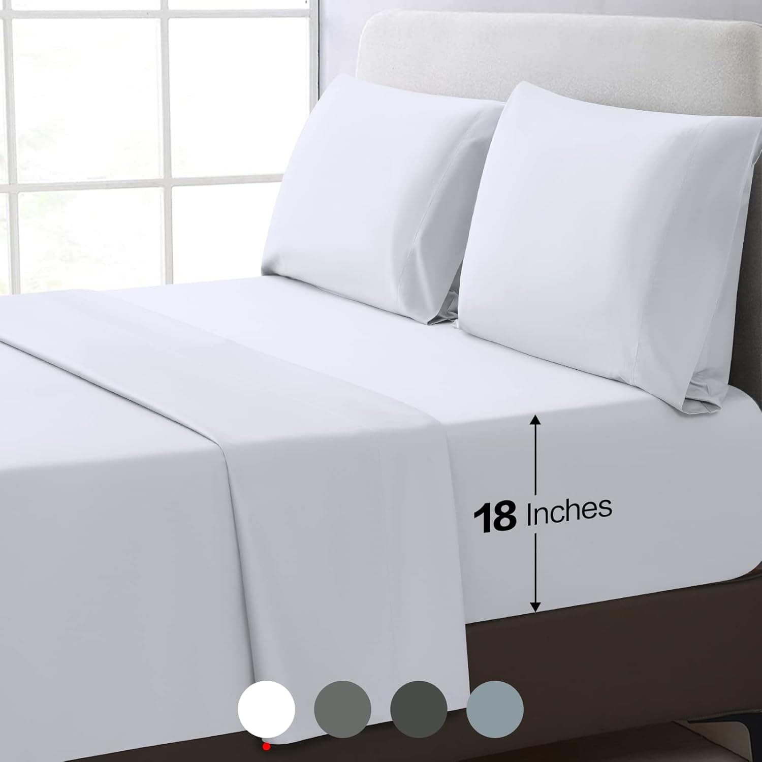 EASELAND Queen Sheets Cotton, White Cotton Sheets Queen -100% Cotton Sheets, 18 Inch Queen Sheet Set Deep Pocket -400 Thread Count Cotton 4 Piece Sheet Set (Queen,White)