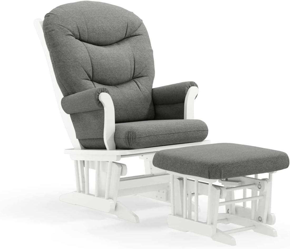 Dutailier Adele 2407 Wooden Glider Chair with Ottoman, White/Dark Grey