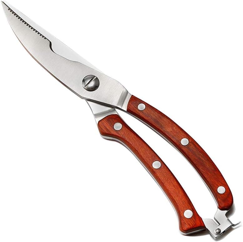 JOYHAWK Poultry Shears Heavy Duty - Good Grips Spring Loaded Kitchen Scissors Dishwasher Safe - Kitchen Shears with Safety Lock for cutting Poultry ,Meat ,Bone ,Chicken ,Fish ,Herb - Color Wood Handle