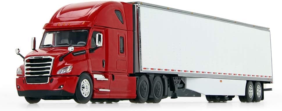 First Gear 1/64 Scale Diecast Collectible Red/White Freightliner New Cascadia High-Roof Sleeper with 53' Utility Trailer with Skirts (60-0745)