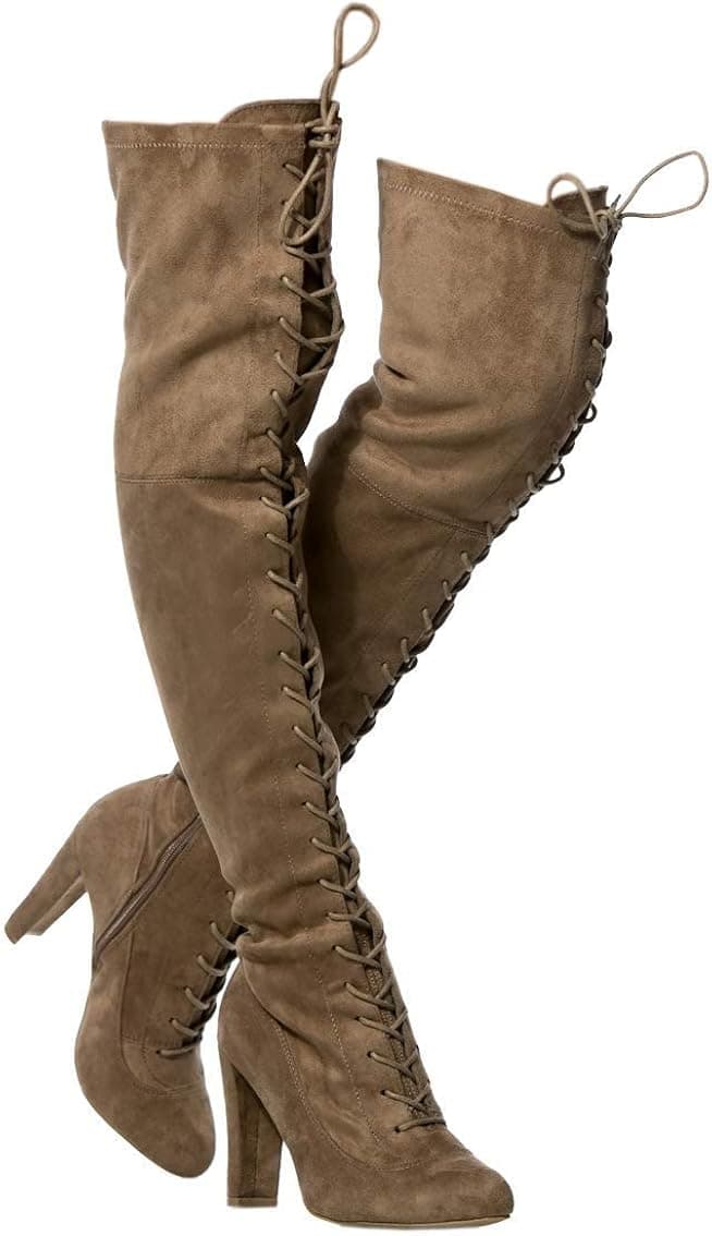 Wild Diva Women's Over The Knee Boot - Sexy Over The Knee High Pullon Boot - Trendy Low Block Heel Shoe - Comfortable Boot -(Wide Calf FIT & Regular FIT)
