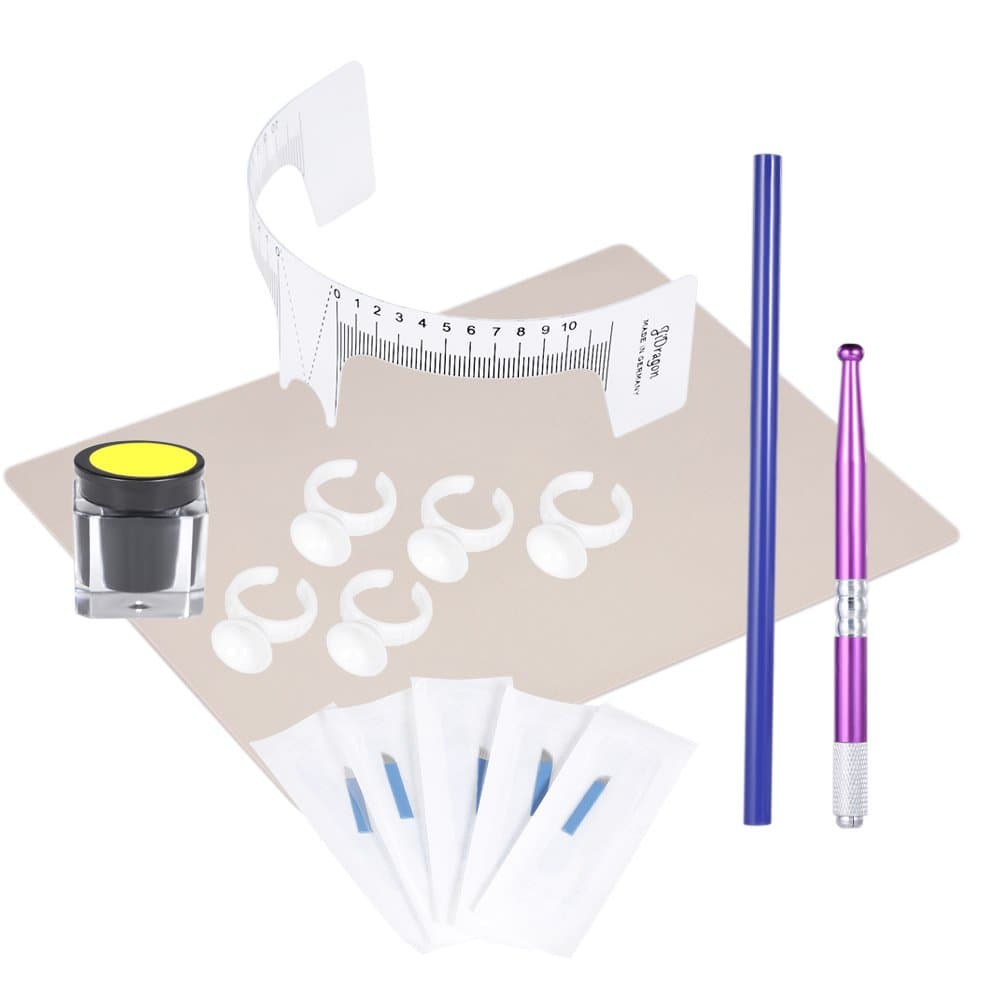 Eyebrow Tattoo Permanent Makeup Set Microblading Kit with 5 Needles & Eyebrow Ruler & Eyebrow Pigment Practice Skin