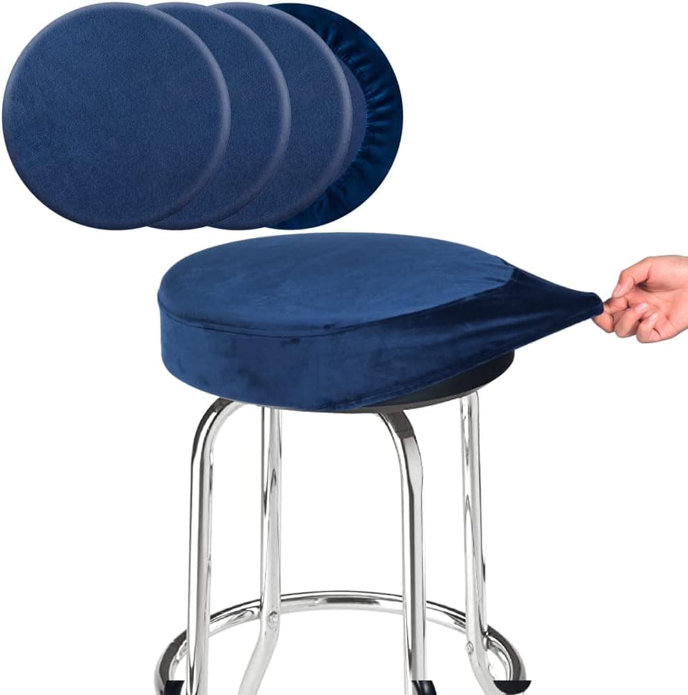 SINOSSO 4 Pcs Bar Stool Covers, Super Soft Velvet Dia.11-13" Round Stretchy Washable Dustproof Slipcover for Upholstered Furniture (S, Navy Blue,4 Counts)