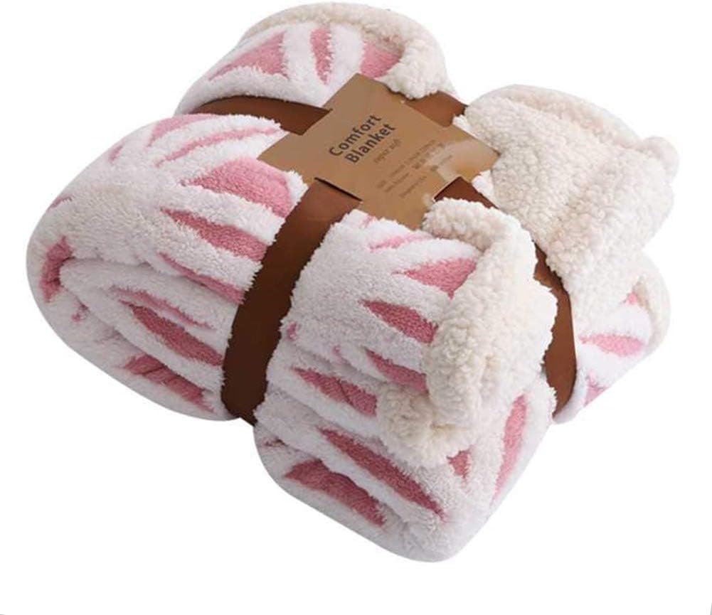 Plush Fleece Sherpa Throw Blanket Warm Double Layer Jacquard Flannel Quilt for Couch/Bed/Office (Pink, 63'' x 83'')