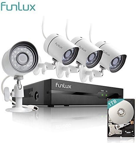 Funlux 4 Channel 1080p HDMI NVR Simplified PoE 4 720p HD Outdoor Indoor Security Camera System 1TB Hard Drive