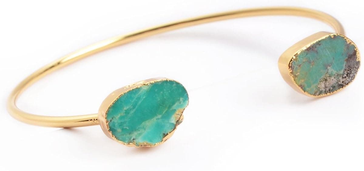 JAB Handcuff Druzy Bangle Gold Plated Freeform Natural Turquoise Adjustable Women Bangle Jewelry
