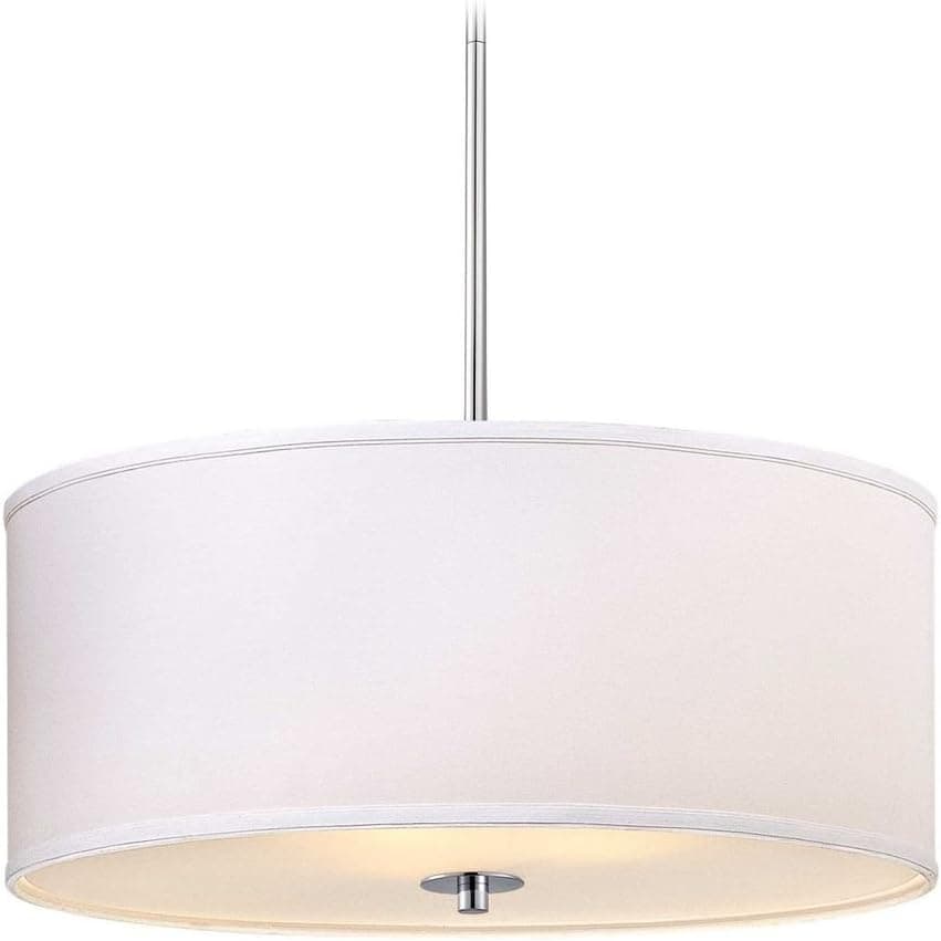 Design Classics Large Modern Chrome Drum Pendant Light with White Shade