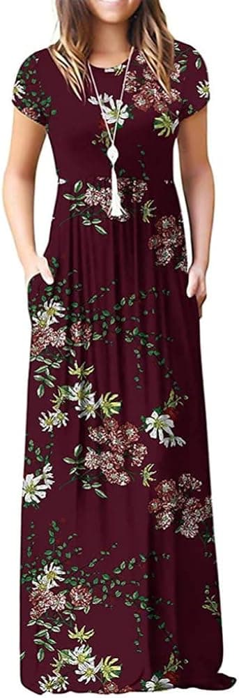 DAO XING Women's Summer Short Sleeve Maxi Long Dresses with Pockets