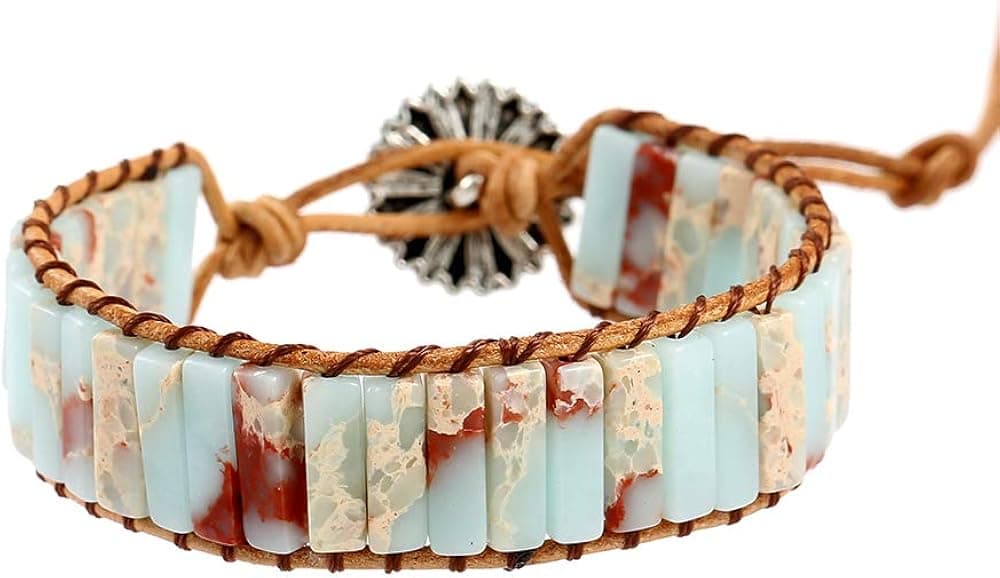 Plumiss 7 Chakra Bracelets for Women Boho Handmade Natural Jasper Stone Healing Energy Bead Leather Wrap Bracelet Jewelry Collection