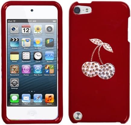 Red and White Crystal Rhinestone Bling Bling Twin Fruit Cherries with Stem for Ipod Touch 5th Generation Ipod Touch 5 32gb 64gb