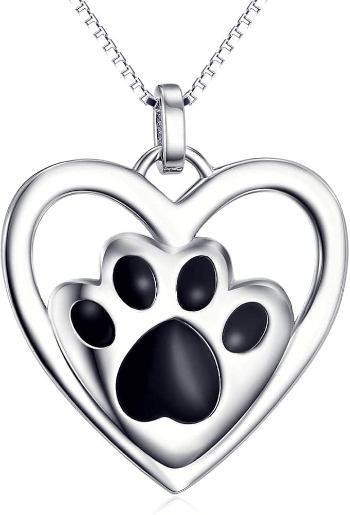 S925 Sterling Silver Puppy Dog Cat Pet Paw Print Love Heart Pendant Necklace 18 inches