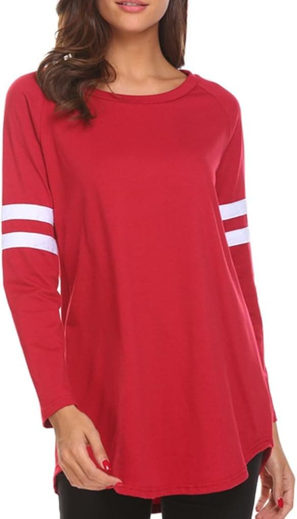 COSYOU Womens Ladies Stretch T Shirt Loose Plus Size Long Sleeve Casual Fall Red T-Shirt (XL, WR1)