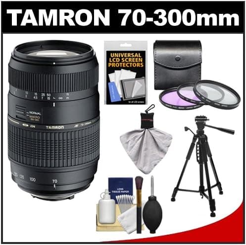 Tamron 70-300mm f/4-5.6 Di LD Macro 1:2 Zoom Lens with 3 UV/FLD/CPL Filters + Tripod + Accessory Kit for Canon EOS 6D, 70D, Rebel T3, T3i, T4i, T5, T5i, SL1 Digital SLR Cameras
