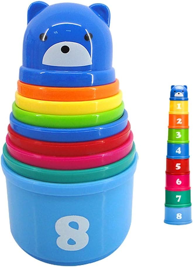 HuoBi 9 Pieces Stacking and Nesting Cups Early Learning Toys(Color Shipped Randomly),Educational Rainbow Stacking & Nesting Cups Baby Building Set Early Educational Toddlers Toy for Baby (Colorful)