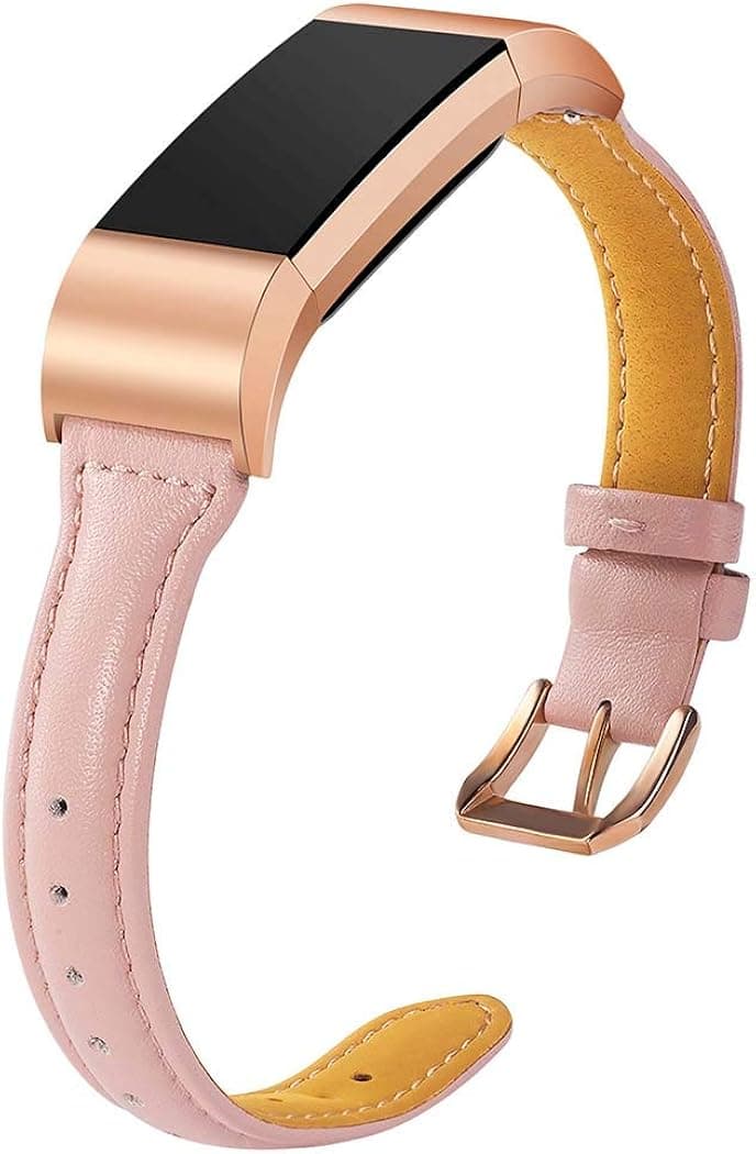 Wearlizer Compatible for with Leather Fitbit Charge 2 Bands Special Edition Lavender Rose Gold Buckle Replacement Charge 2 hr Band Straps Accessories Small Large Women Light-Pink