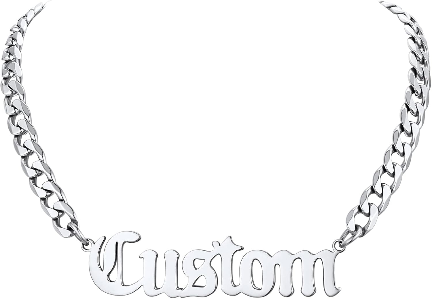 ChainsHouse Name Necklace Personalized for Women Men, Stainless Steel/18K Gold/Black Metal Plated with Rolo/Cuban/Figaro Chain, Charm Customized Nameplate Necklace Dainty Jewelry Gift