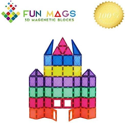 Fun Mags Magnetic Blocks 60-Piece Set 3D Magnetic Building Blocks, STEM Educational Magna Magnetic Tiles Magnet Toys for Kids, Toddlers