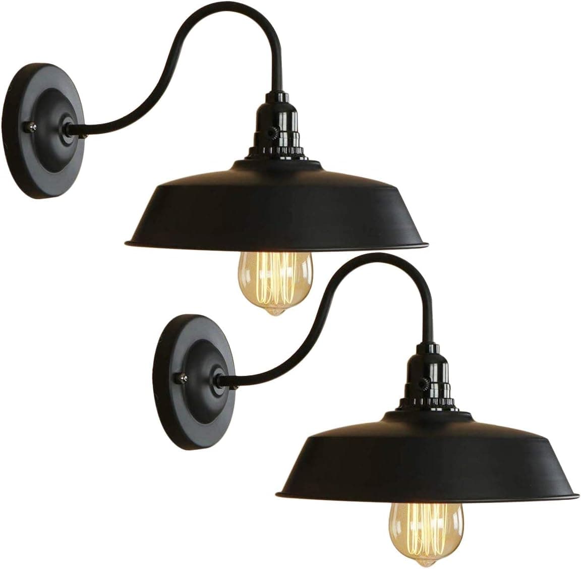 BRIGHTESS #8973 Retro Black Wall Sconce Gooseneck Barn Lanp Industrial Vintage Farmhouse Wall Lamp Include ON-Off Wall Lamp for Indoor Hardwired(2packs)