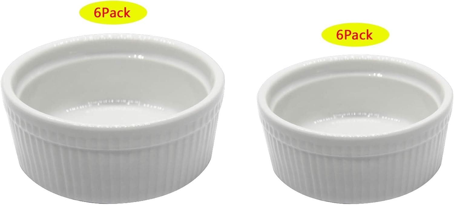 12 Pack of White Porcelain Ramekin Set, for Souffle, Custard Cups, Desserts,Creme Brulee.(Six of them are 3.5",3.0")