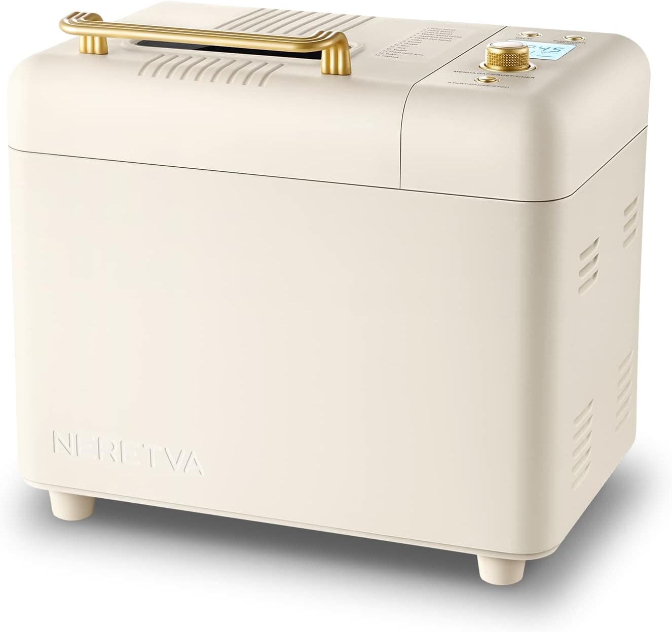 Neretva Bread Maker Machine, 15-in-1 2LB Automatic Breadmaker with Gluten Free Sourdough Setting, Auto Nut Dispenser, Digital, 1 Hour Keep Warm, 2 Loaf Sizes, 3 Crust Colors - Receipe Booked Included